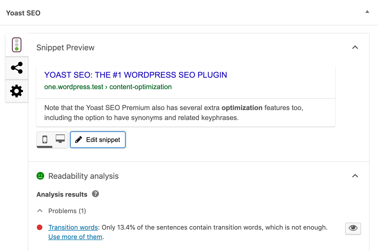 Yoast SEO readability user interface