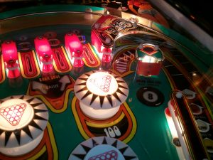 A pinball machine top from the collection of Pinball 4 All owner Larry Cuthie